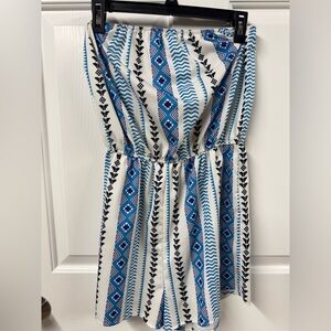 Blue & White tribal romper